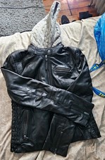 Wilsons Vintage USA Women’s Medium Black Hooded Zip Leather Jacket With Pockets picture