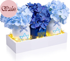 Hanukkah Mason Jar Floral Arrangement Table Centerpieces Set - 3 Glass Jars with picture