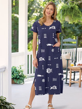 M.MAC Rock Fish Ankle-Length Cotton Knit Dress With Pockets, Color: Navy picture