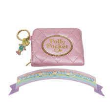NEW 2022 MATTEL POLLY POCKET PINK + GOLD QUILTED COMPACT ZIPPER WALLET  W/ CHARM picture