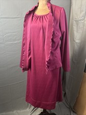 Vintage 70s Fuchsia Magenta Hostess Maxi Dress & Pleated Ruffle Jacket Set picture