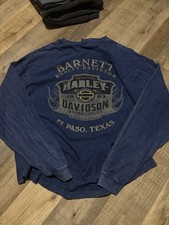 Harley-Davidson Vintage Faded Blue Long-Sleeve Flame T-shirt 90s XL picture