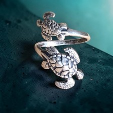 Vintage KABANA Sterling Silver Double Sea Turtle Wrap Ring Signed Rare 7.5 Adj picture