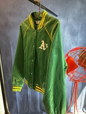 VINTAGE 90s OAKLAND ATHLETICS DIAMOND SATIN BOMBER JACKET - Medium picture