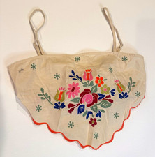 Fab’rik Boho Concert Festival Embroidered Floral Tie Back Crop Top Size M picture