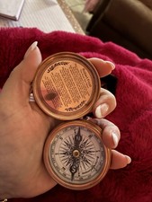 Marine Pocket Compass 1920 Brass Robert Frost Poem with Brown Carrying Case picture