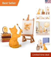 Artistic Cat Figurine Decor - Orange Artist Cat, Books & Tiger Easel Display picture