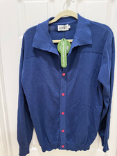 OxKnit Navy Blue Button Down Sweater - Pink Buttons - Size XL - New picture