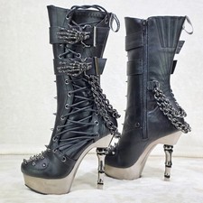 DEMONIA Muerto Bone Heel Chain Cryptic Skeleton Hand Platform Calf Boots 1040 picture