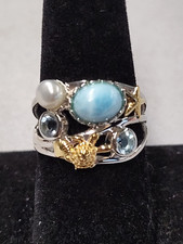 Jtv Blue Larimar Rhodium Over Sterling Silver Two-Tone Ring sz 8 picture