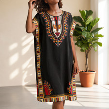African Print Kaftan Dress Women One Size Fit All  Long Tunic Kimono Polyester picture