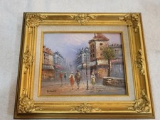 Vintage Caroline Burnett Signed Oil Painting Paris Street Framed 14.5
