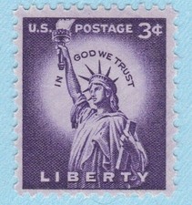 VTG 1954 STATUE OF LIBERTY STAMP SINGLE PURPLE UNUSED POSTAGE 3 CENT USPS MNH picture