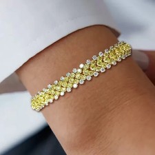 20Ctw Round Cut Yellow Sapphire & Diamond Tennis Bracelet 14K Yellow Gold Plated picture