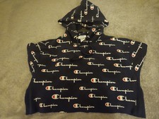 NWT Champion Reverse Weave Hoodie Mens Medium All Over Print AOP Script Navy picture