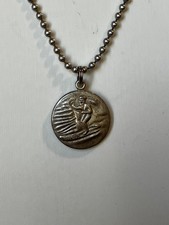 VINTAGE GET BACK DESIGNS ST. CHRISTOPHER SURF NECKLACE TEAL ENAMEL 24