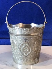Vintage Hand Engraved Middle Eastern Bucket ,84 SOLID Silver 277.22 grams picture