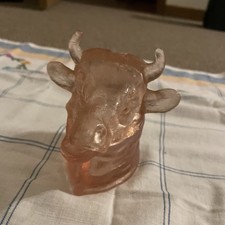 Vintage LG Wright Ferdinand The Bull Cow Head Mustard Jar Rose Pink Glass MCM picture