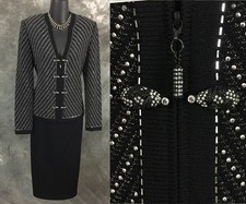BEAUTIFUL St John evening knit black rhinestones embellished skirt suit 6 picture