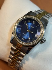 Stauer Women’s Dress Watch Silver/Gold Tone Ladies Gemmed Bezel,Blue Dial picture