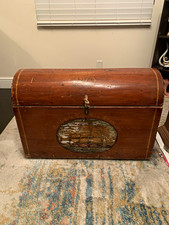 Antique 19thC Maritime Sea Chest Wooden Peg Clenched Nail Sailor Trunk 1879 picture