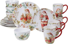 Vintage Christmas 16Pc Dinnerware Set for 4 - Santa Plates & Mugs picture