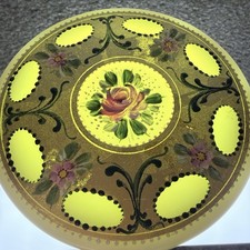 Vintage Murano Hand Painted Opaline Glass Hinged Box 24K Gold Roses Venetian picture