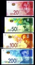 ISRAEL 2017 - 2022 FULL SET  20 50 100 200 SHEQEL NIS BANKNOTE MONEY COINS UNC picture