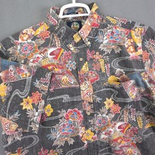 Reyn Spooner Shirt Mens L Floral Japanese Fan Print Black Short Sleeve Cotton picture
