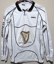 Guinness Beer WHITE RUGBY SHIRT Fits MED Harp Logo Black Trim picture