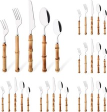 30PCS Silverware Set for 6, Bamboo Handle Flatware Set, Stainless Steel Cutlery  picture
