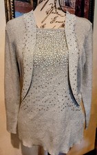 DressBarn Collection Festive Silver Thread sparkly sequins Womens Sweater Size L picture