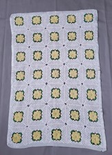 Vintage Hand Crocheted Floral Yellow White Throw 37.5”x24.5” picture