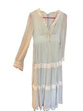 Vintage 1970s Prairie Dress Roberta California Lace Light Blue Cottagecore picture