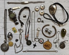 Vintage Grandpa’s Travel Souvenir Drawer Southwest Bolo Tie Coins Cross Skull picture