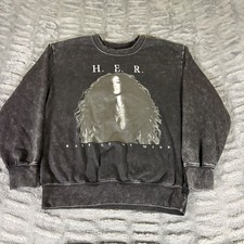 H.E.R. Back of My Mind Graphic Sweatshirt Black Acid Wash Medium AT196 picture