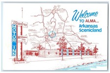 c1960's Meadors Motor Inn Restaurant Map Alma Arkansas AR Vintage Postcard picture