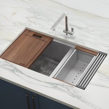 Ruvati 33-inch Ledge 60/40 Undermount 16 Gauge Kitchen Sink - RVH8356 picture