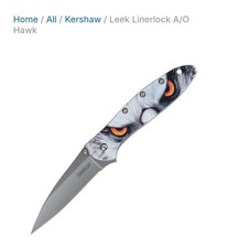 20% Off Kershaw Leek Linerlock A/O Hawk 1 Blade pocket clip Halk Eye Handle Art picture