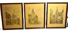 Trio of Vintage Mid-Century Barday Paris Etchings - Custom Framed Set of 3 picture