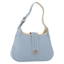 Salvatore Ferragamo Gancini Shoulder Bag Leather Light Blue Silver Auth fm5224 picture