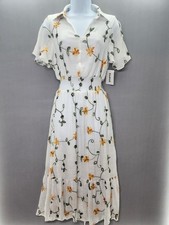 Anthropologie Kindred L White Embroidered Tiered Midi Dress Lined Cottagecore picture