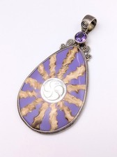 Enameled Mother of Pearl & Amethyst Sterling Pendant Bali Exotic 2.75
