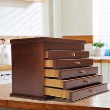 Large Vintage Wooden Jewelry Box with 6 Tiers for Organized Storage picture