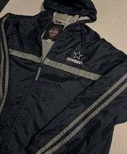 VTG Dallas Cowboys NFL 90’s Zip Hooded Windbreaker Rain Jacket XL Game Day Essex picture