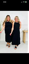MoCo Boutique Black Solid Maxi Dress Long Round Neck Trim Pullover Sleeveless S picture