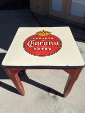 Vintage porcelain  Corona Extra Mexican Beer Logo Metal Top Table With Wood Legs picture