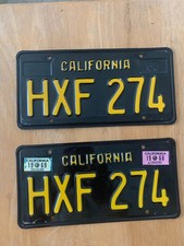 California 1963 Black License Plate Pair DMV Clear HXF 274 68, 69 Stickers picture
