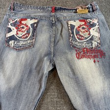 Vintage Pepe Jeans London Embroidered Skull Baggy Y2K Cyber Grunge Jeans Size 42 picture