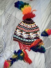 Vibrant Handmade Peruvian Q'ero Beaded Shaman Hat One Size picture